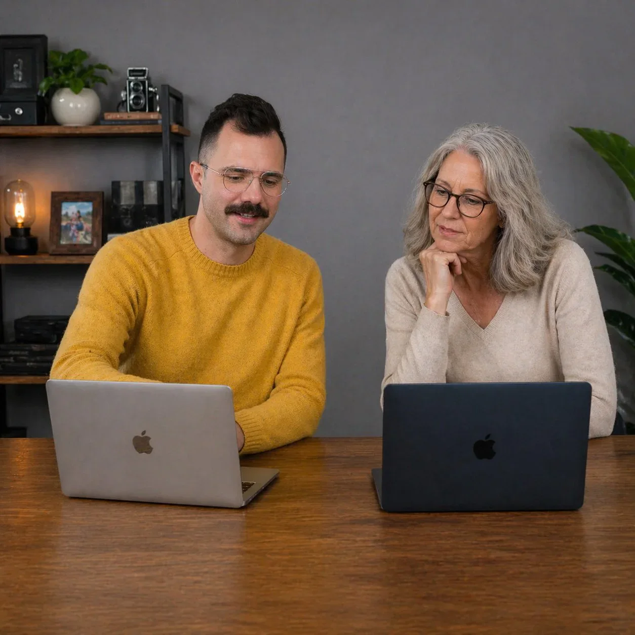 Jimmy helping a client learn on her MacBook